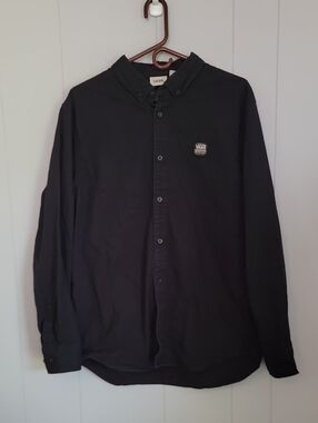 Vans Mens Shirt Large Black Button Down Long Sleeve
